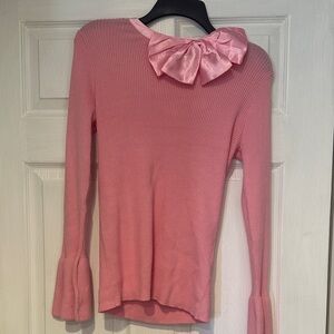Cato NTW Pink Ribbed Long-Sleeve Top with Bow Accent